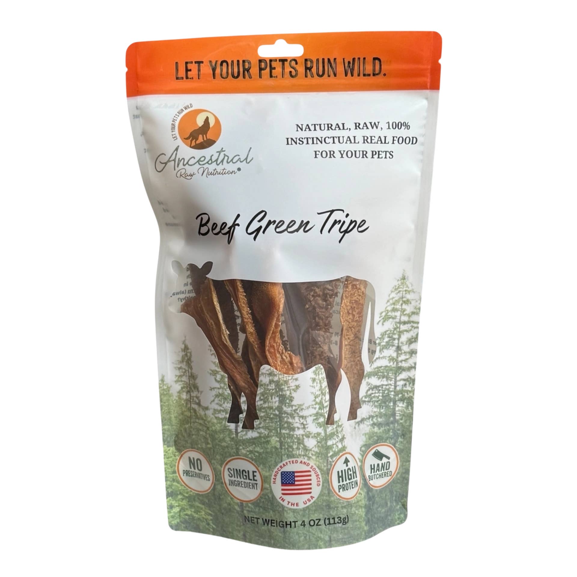 Ancestral Raw Nutrition - Wholesale Pet Treats - Dog - Dehydrated Beef Green Tripe 4 Oz Pack