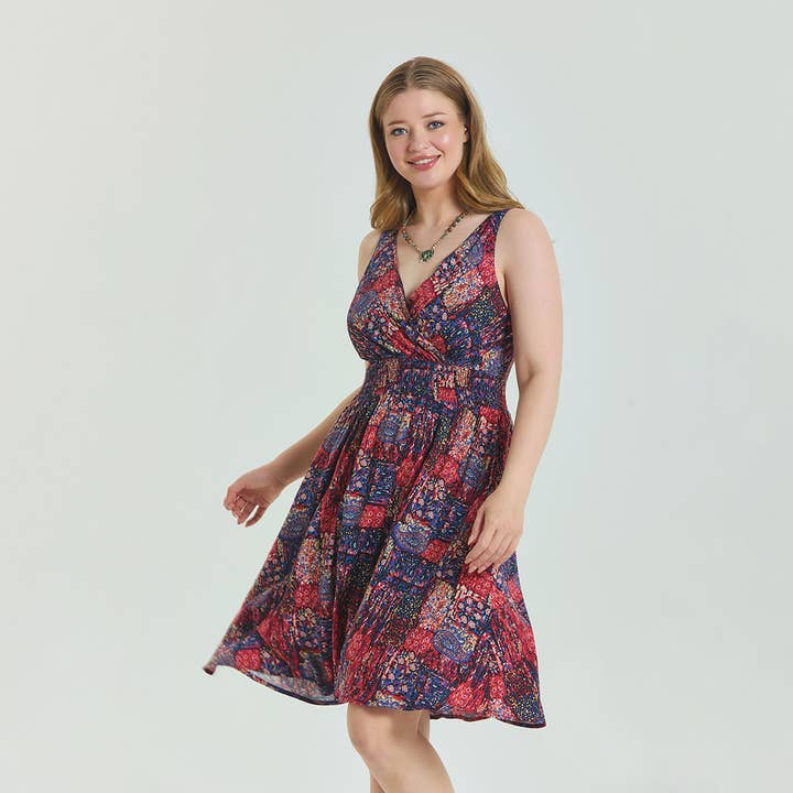 V-hals kjole rød plus size kjole for engroshandel hos Los Banditos