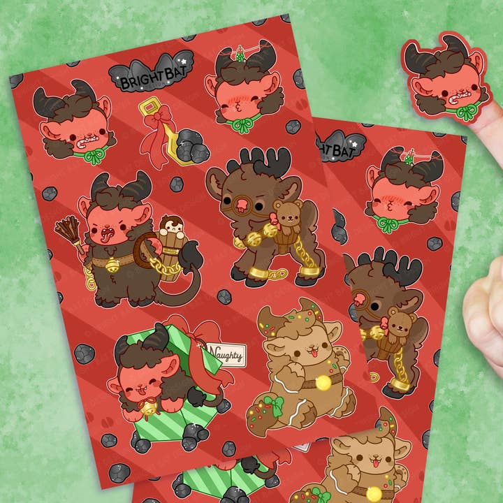 Feuilles d'autocollants Krampus mignon (lot de 2) pour la vente par Bright Bat Design