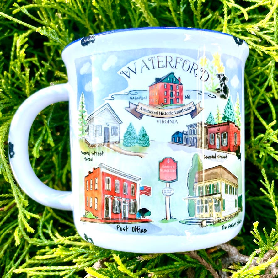 Sweetgum Studio - Wholesale Coffee Mug - Stoneware Distressed Mug with Blue Trim 14 oz.35