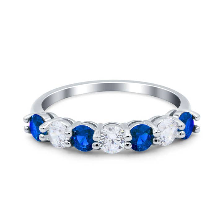 Art Deco Half Eternity Stackable Wedding Ring Simulated Blue Sapphire CZ for wholesale by Blue Apple Imports