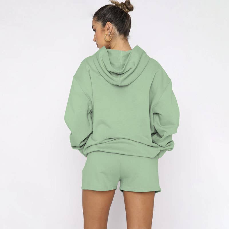 HIDDENBRAND - Wholesale Lounge Set - Women's - Oversized hooded sweatshirt and short 2 piece set outfits15