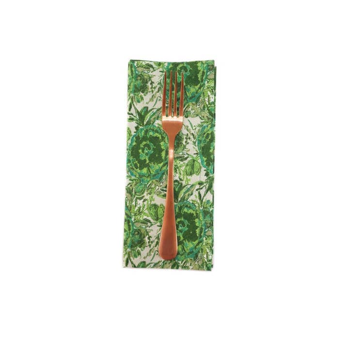 90 West Linen Co. - Wholesale Dinner & Cloth Napkin - Maximalist Green Floral Cloth Napkins, Set of 45