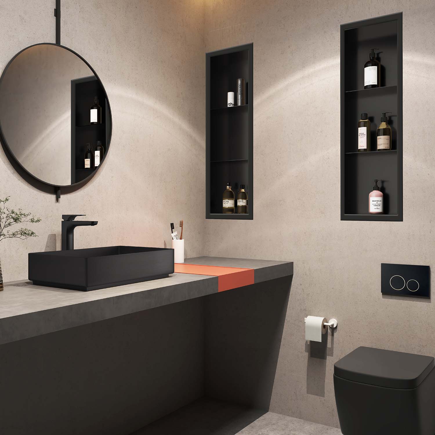 Stilform Handels GmbH - Wholesale Wall Mounted Shelf - Stilform wall niche 90 x 30 matt black stainless steel with 2 shelves shower caddy4