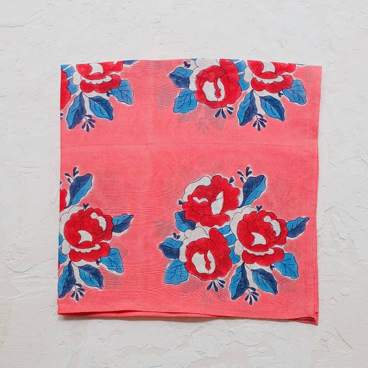 Soil to Studio - Wholesale Bandana - Women's - Sara - Block-printed Silk Bandana (Bubblegum Pink)