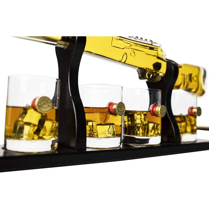 The Wine Savant / Khen Glassware - Wholesale Decanter - Rifle Whiskey Decanter Set 600 ml & Whiskey 12 oz Shotgun2