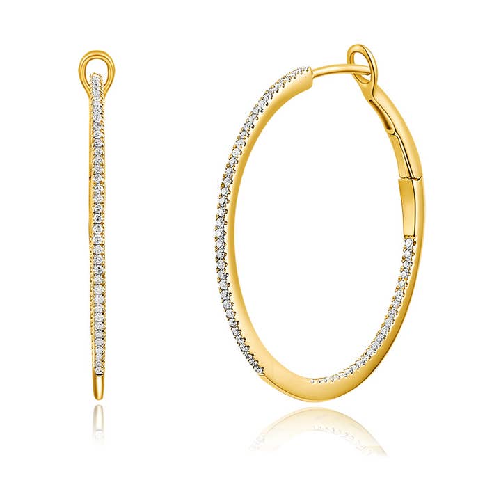 Creole Hoop with Diamonds 30 mm, 18 K Yellow Gold for wholesale by Leaf Jewelry