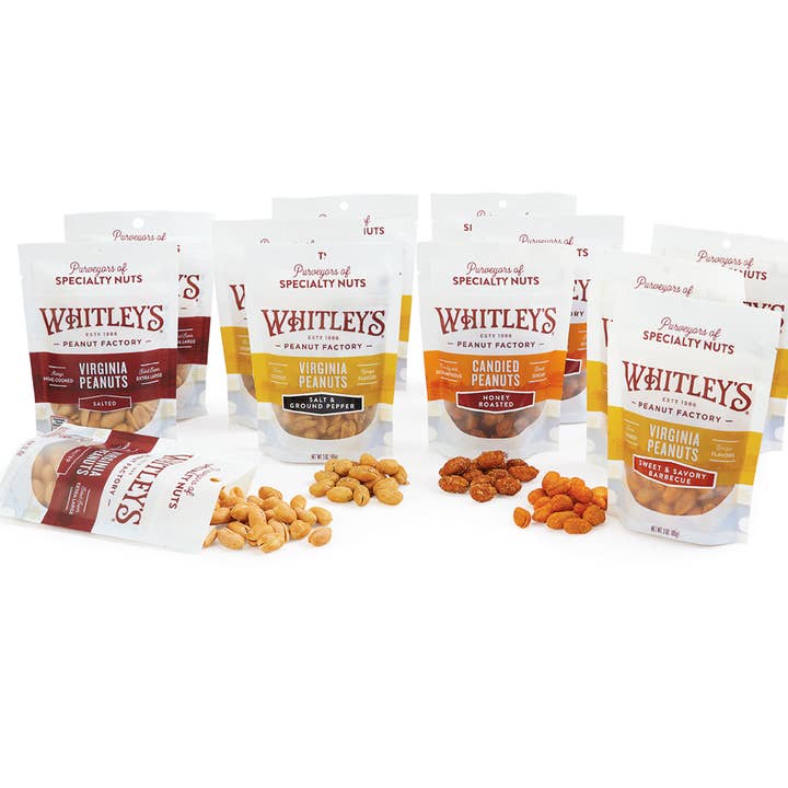 Whitley's Peanut Factory - Wholesale Nuts - 3 oz. Pouch Bags "Home Cooked" Salted Virginia Peanuts