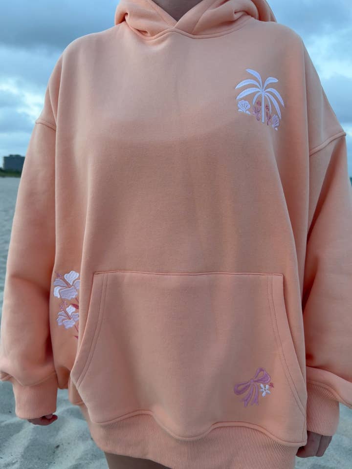 Sherbet Orange Tropical Palms Hoodie for wholesale on Faire