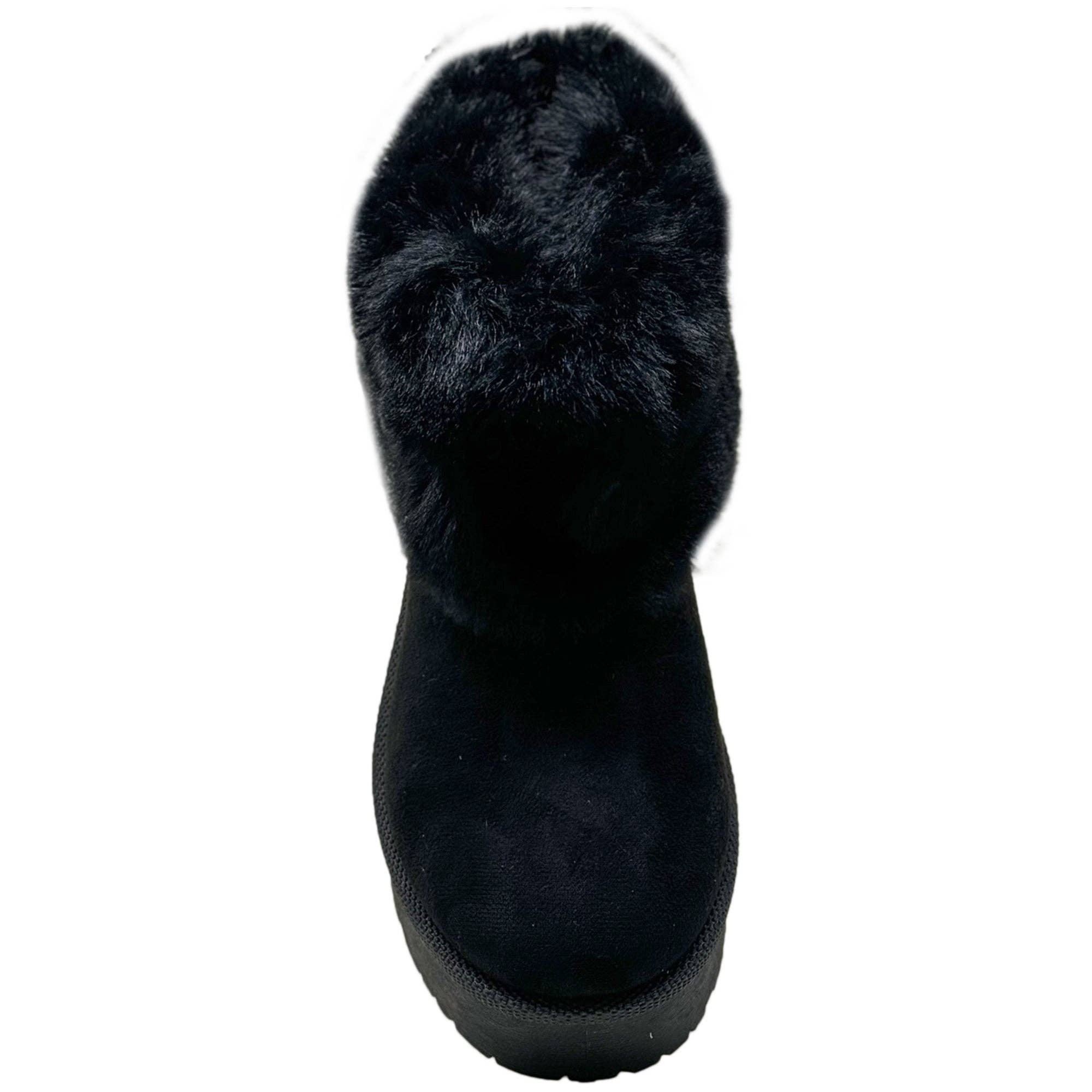 Women's Platform Booties Faux Suede Fur Lining Pull On Cuff Boots Black Suede for wholesale on Faire3