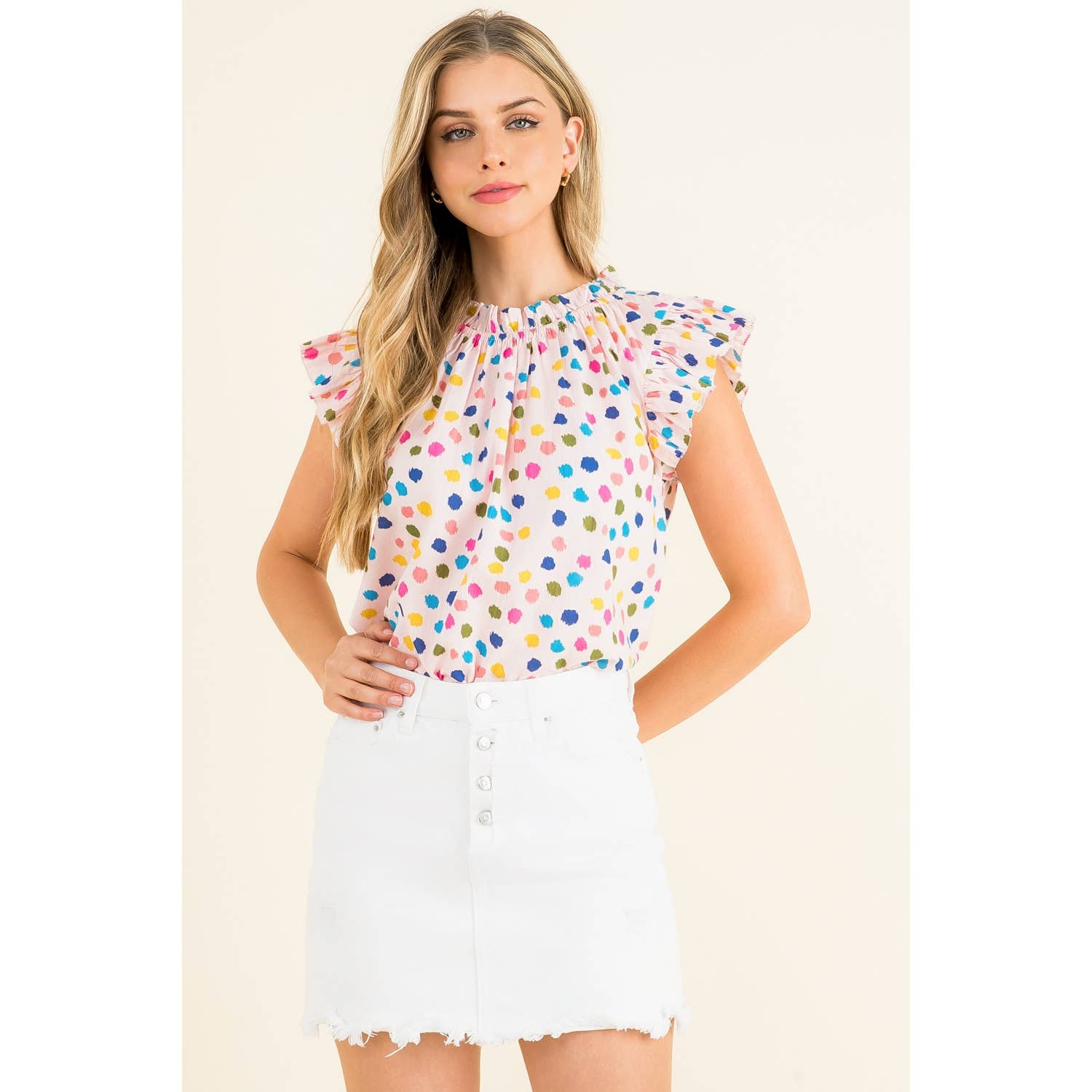 ROSE Top à manches volantées à pois en vente sur Faire8
