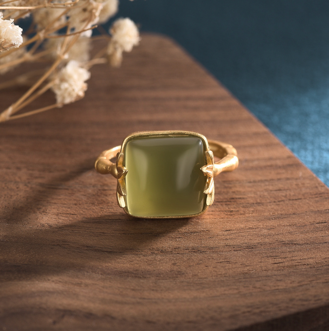 Bright MacMing - Wholesale Single Stone/Solitaire Ring - Golden Bambbo Over Jade Open Ring1