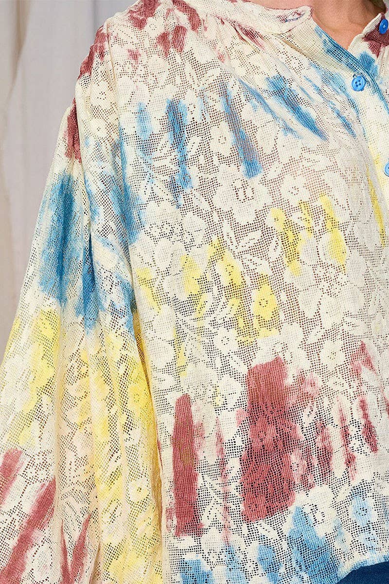 ROUSSEAU – Camisa com botões no colarinho – Mulher por atacado – BLOUSA TIE DYE FLORAL COM BOTÕES E MANGA COMPRIDA7