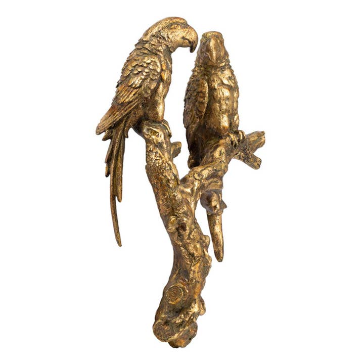 HomeRoots - Wholesale Sculpture - 13" Antiqued Gold Parrots Sculpture4