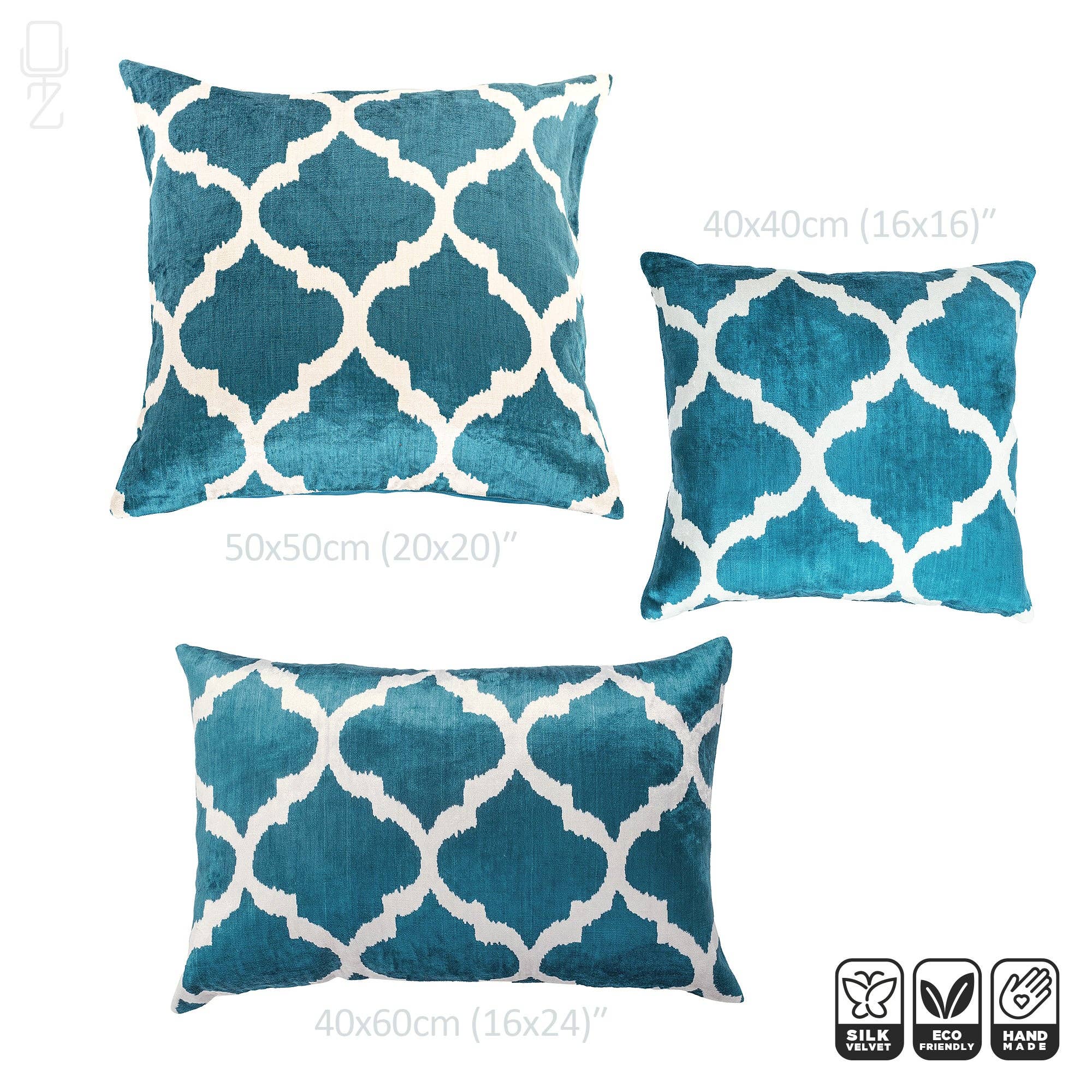 OyzShop – wholesale Prydnadskuddfodral – Traditionella turkosblå sammet dekorativa kuddfodral1