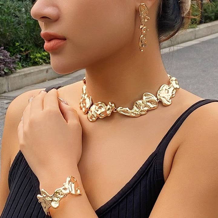 Liquid Metal Choker Necklace Retro Lava Irregular Design for wholesale by MoodGold