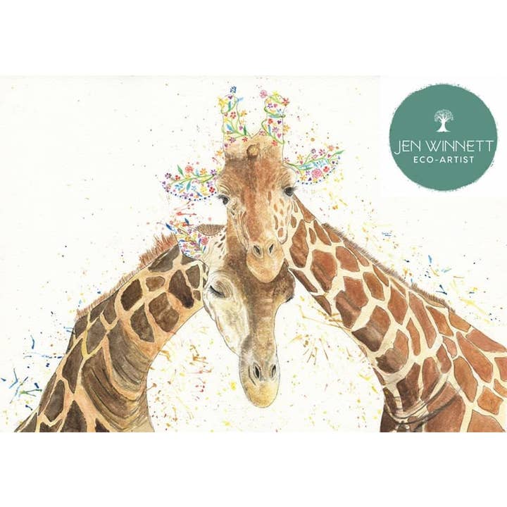 Giraffe couple Signed watercolour art print | Cute | Love for wholesale by Jen Winnett Eco Artist