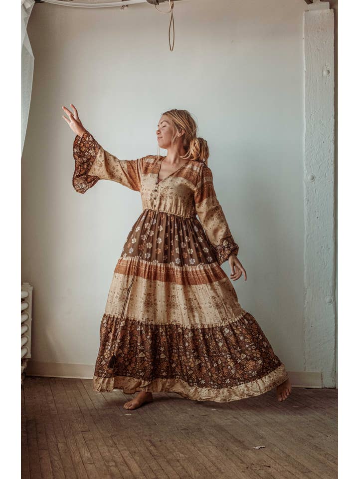 Gardenbelle Shop - Wholesale Dress - Women's - Boho Hippie Maxi Dress, Earthy Solstice Bell Sleeve Dress1