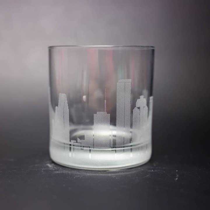 Urban & Etched - Wholesale Cocktail/Liquor Glass - Houston, Texas Skyline Rocks Glass4