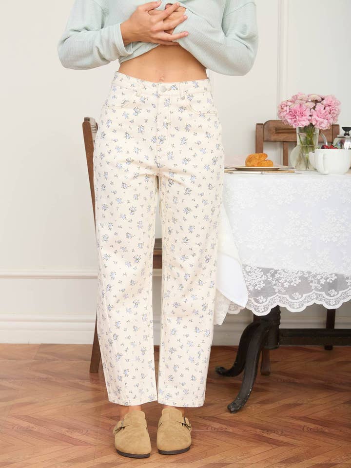 FLORAL ECRU DENIM MØNSTREDE JEANS for engroshandel hos J.O.A