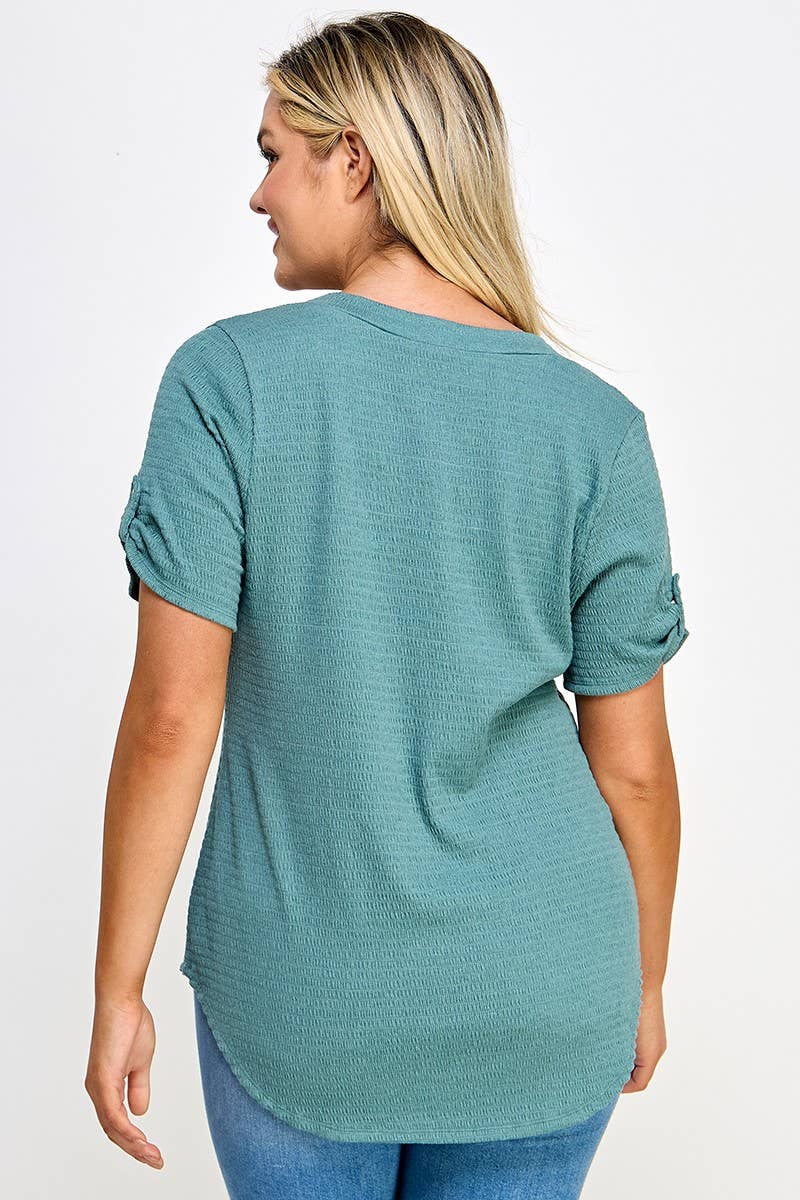 Haute Fox Plus Size & Contemporary - Wholesale Tunic - Women's - Plus Size Smocked Shirt Tail Top PL2450P-T7