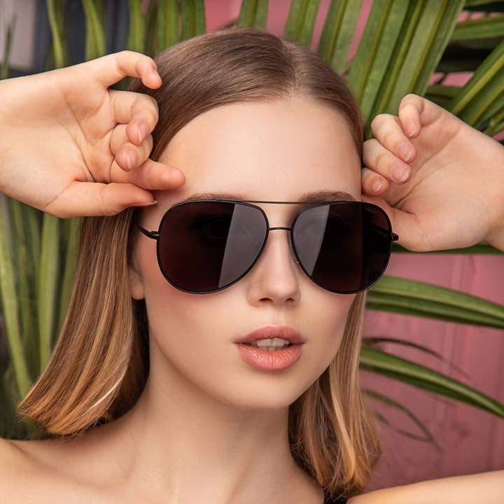 Max Polarized Matte Black Aviator Sunglasses for wholesale on Faire