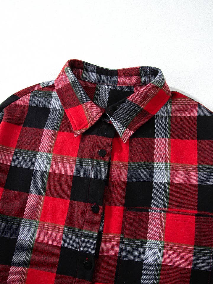 Red LALALOO Christmas Plaid Shirt and Pants Lounge Set for wholesale on Faire2