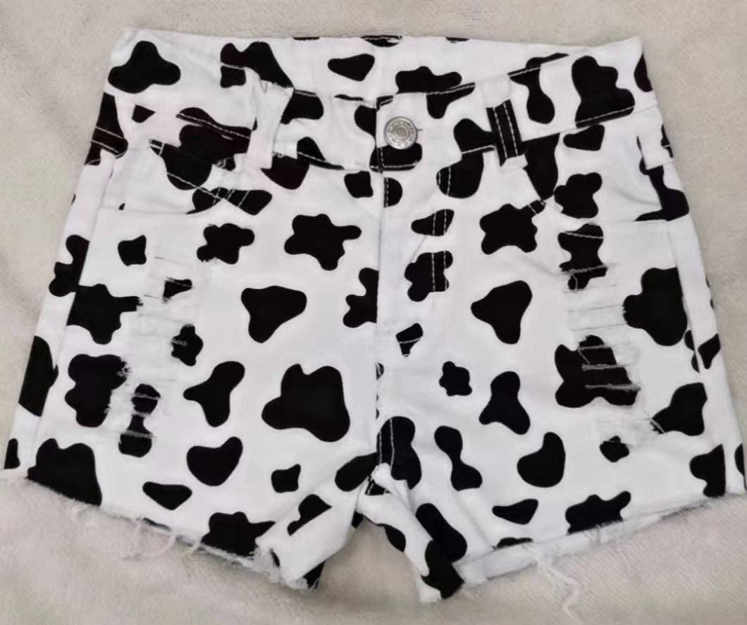 Aier Wholesale - Wholesale Shorts - Kids - Baby Girls cow print summer denim shorts2