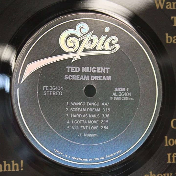 Gold Record Outlet – Engroshandel 3D-vægkunst – Ted Nugent Vinyl Lp ætset m/Wango Tango Lyrics Ltd udgave2