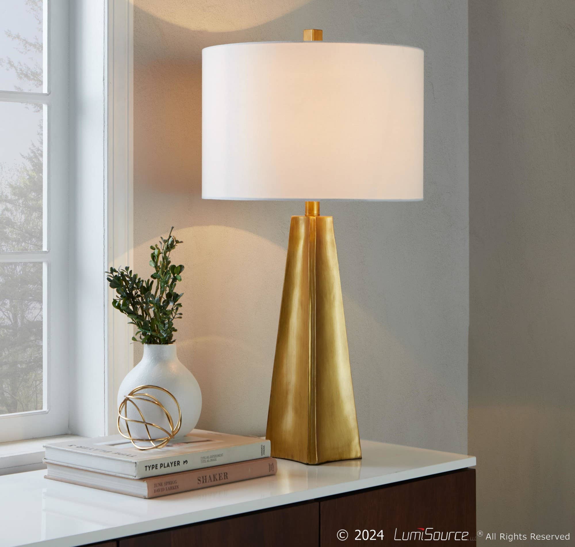 Gold Poyresin White Linen Pompeii 29" Polyresin Table Lamp for wholesale on Faire8