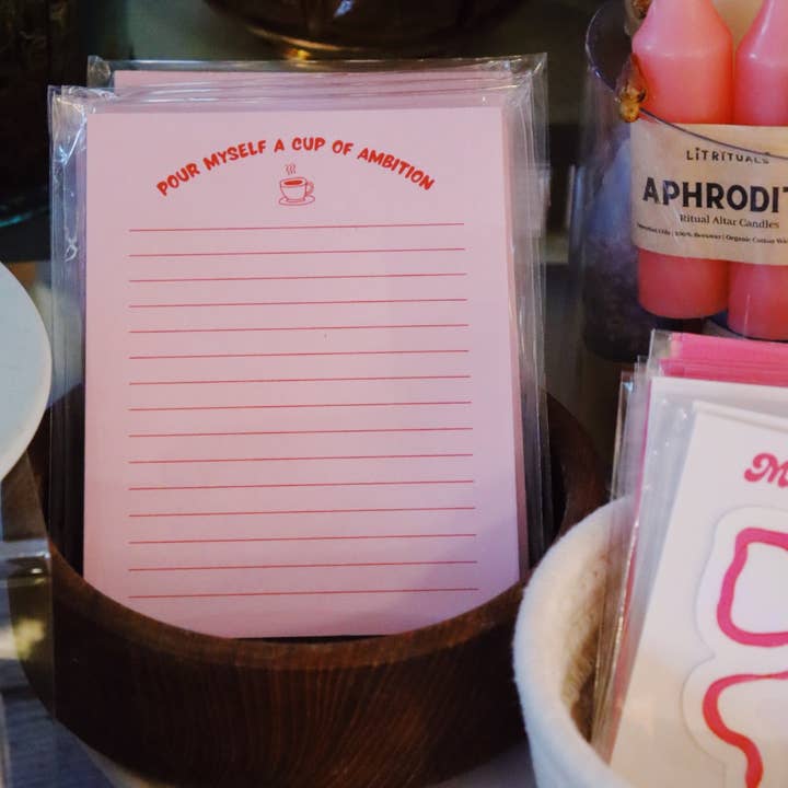 Little Viper Co - Wholesale Notepad - Pour Myself a Cup of Ambition Pink Notepad