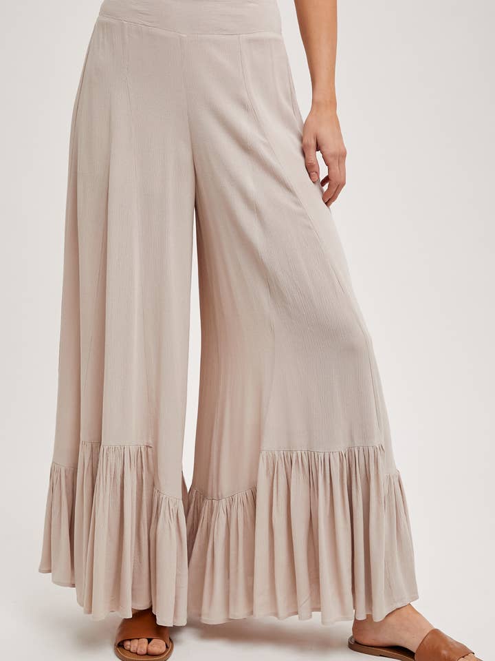 Bluivy – wholesale Pants – Women's – SHEER RUFFLED WIDE PANTS WITH NO LINING