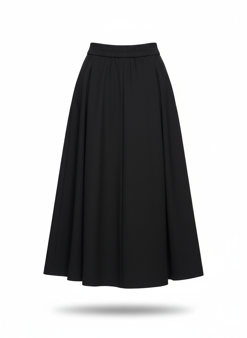 Black A-Line Skirt Wool Look Pleated Midi for wholesale on Faire5