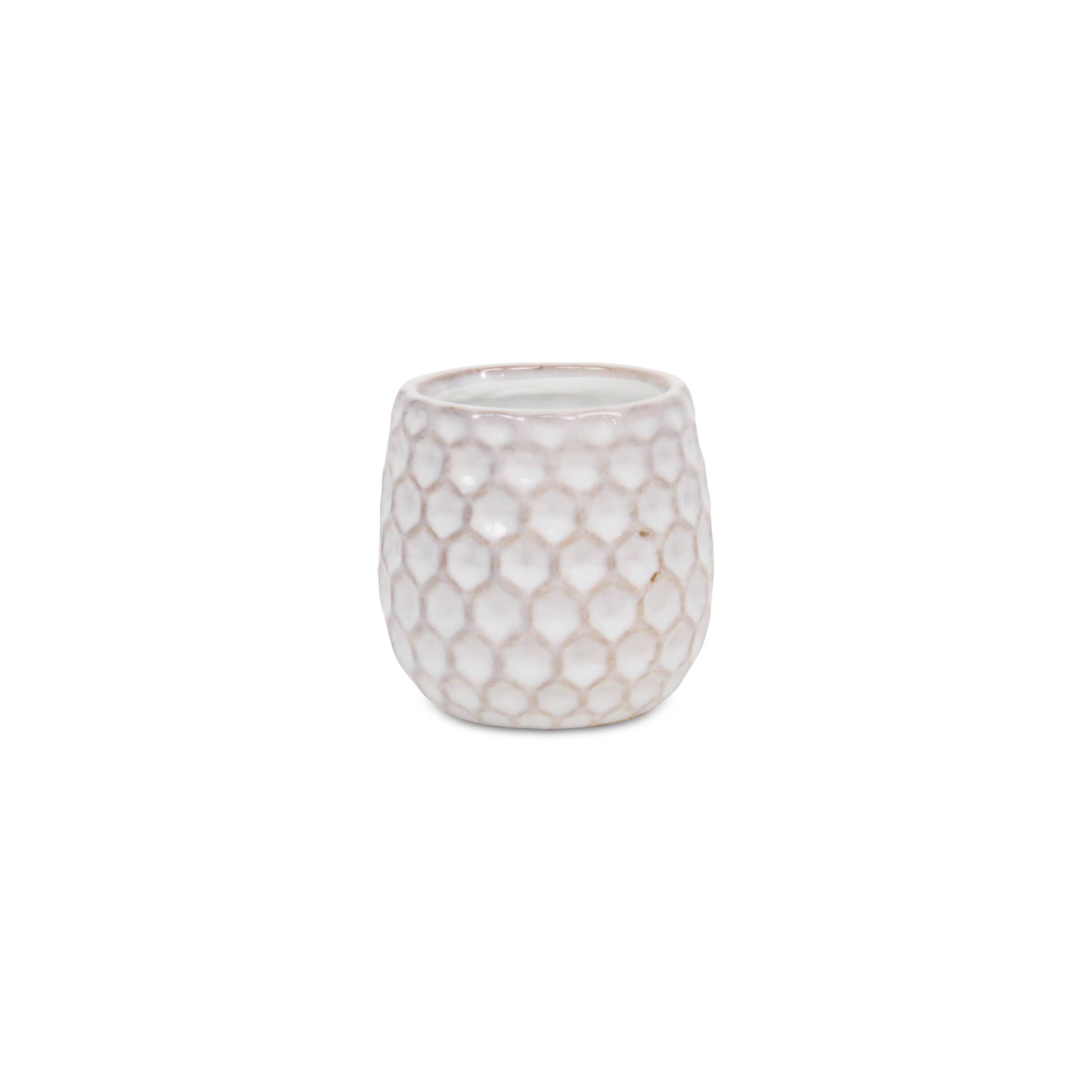 Cheungs Home Decor – Vaso de plantas por atacado – Vaso de cerâmica branco com padrão hexagonal0