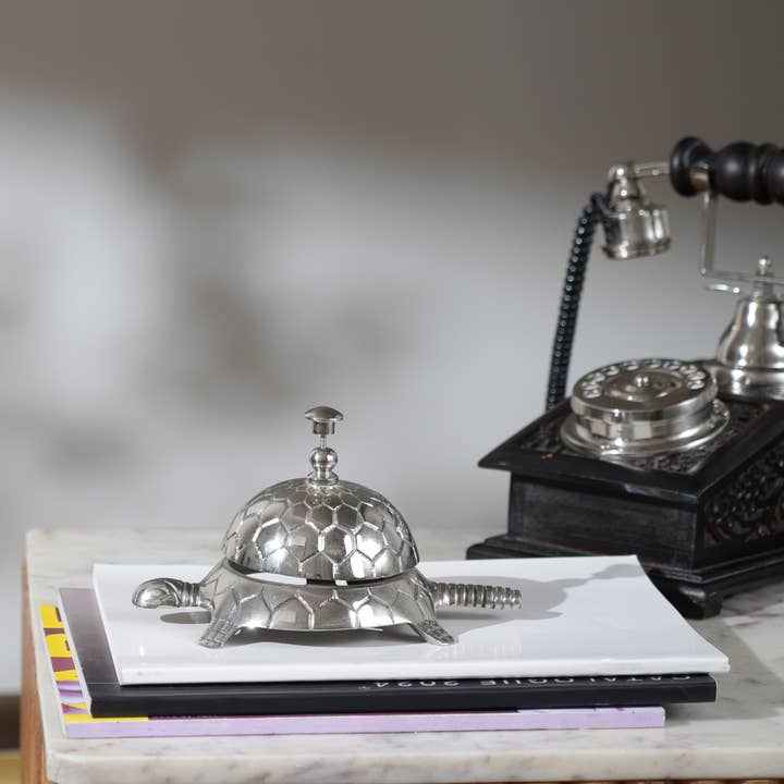 ExpoBazaar - Wholesale Decorative Tabletop Object - Decorative Aluminium Desk Bell in Turtle Shape-7.5" Dia