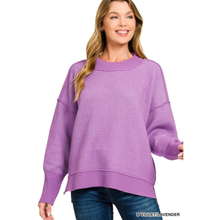 Style Up – wholesale Sweatshirt – Women's – EXPOSED SEAM TWO TONE SWEATER HI LOW SIDE SLITS7