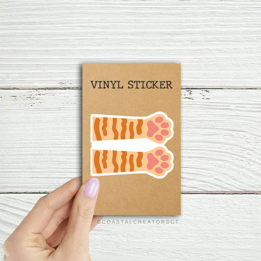 Coastal Creators of Connecticut - Wholesale Sticker - Orange Striped Cat Paws "Toe Beans" Laptop Sticker0
