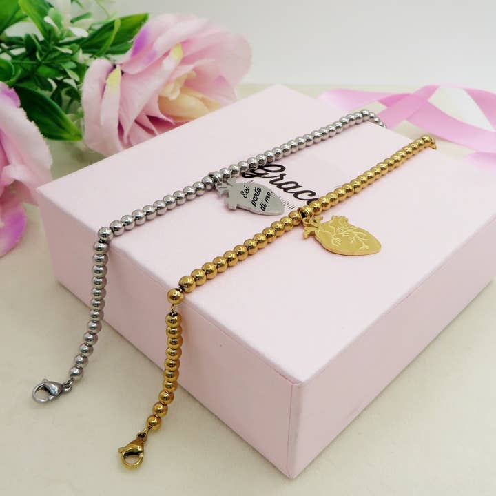 Daemon srls - Wholesale Charm/Dangle Bracelet - HUMAN HEART charm BRACCIALE Pallini ~ ACCIAIO inossidabile - Bracciale cuore anatomico con ciondoli15