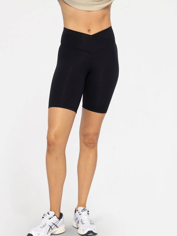 Mono B - Wholesale Athletic Shorts - Women's - Venice Crossover Waist Biker Shorts