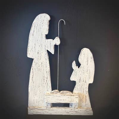 David Christopher's Collection - Wholesale Nativity Scene Decor - WHITEWASH SILHOUETTE NATIVITY SCENE 23.25" X 15.25"