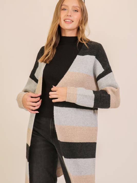 Color Block Open Front Cardigan for wholesale by Lemon Tree