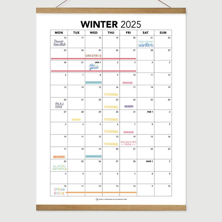The Essential Calendar - Venta al por mayor Calendario - Calendario trimestral de invierno de 2025 que comienza el lunes