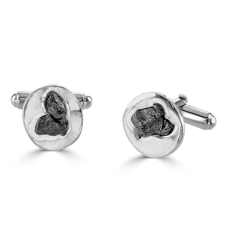 Solid Silver Cufflinks Set With Real Iron Meteorite for wholesale by Jurassic Jewellery