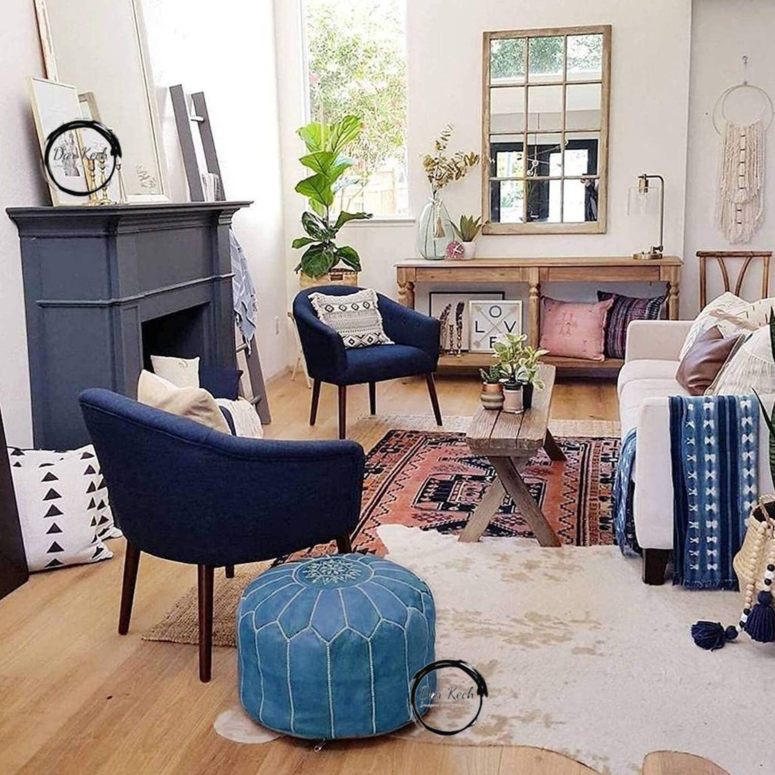 DarKech – Pufe por atacado – Puff otomano de couro marroquino feito à mão, banqueta para pés redonda6