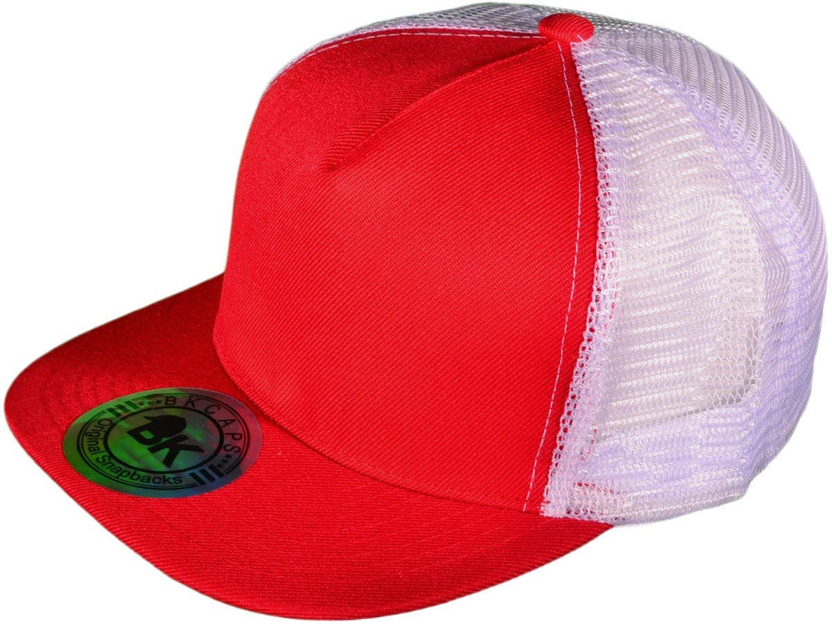 Buck Wholesale - Wholesale Trucker Hat - Unisex - Flat Bill Trucker Hats - 5 Panel SnapBack Mesh 2 Tone BK Cap13