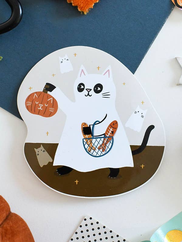 Ghost Cat - Colourful Vinyl Sticker for wholesale by Nat Ellis Illustration