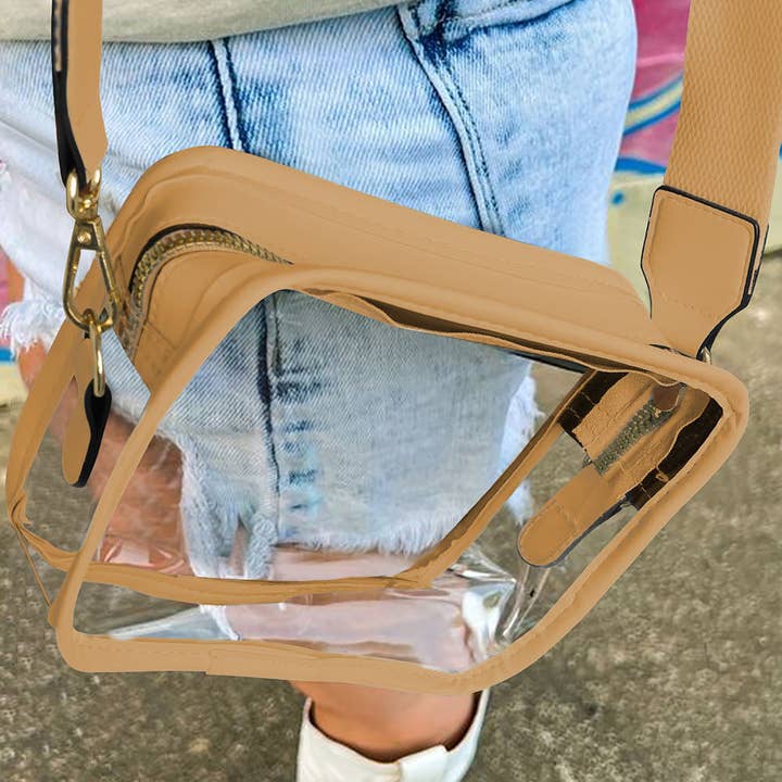 Lovesoft - Wholesale Crossbody Bag - Women's - Mustard Clear PVC Leather Strap Crossbody Bag