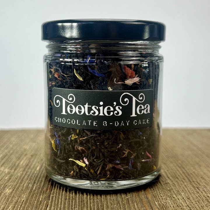 Chocolate B-Day Cake Tea Jar for wholesale by Tootsie's Tea
