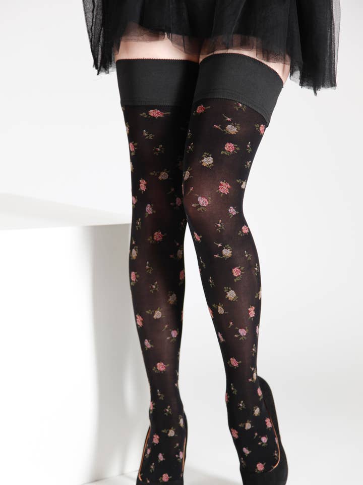 MIMOSA 60DEN ophold ups med en rose mønster for engroshandel hos Sokisahtel I BestSockDrawer