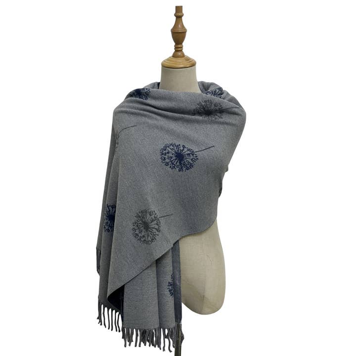 Fashion Scarf World – wholesale Scarf – Women's – Dandelion Print With Reversible Stripe Tassel Scarf4
